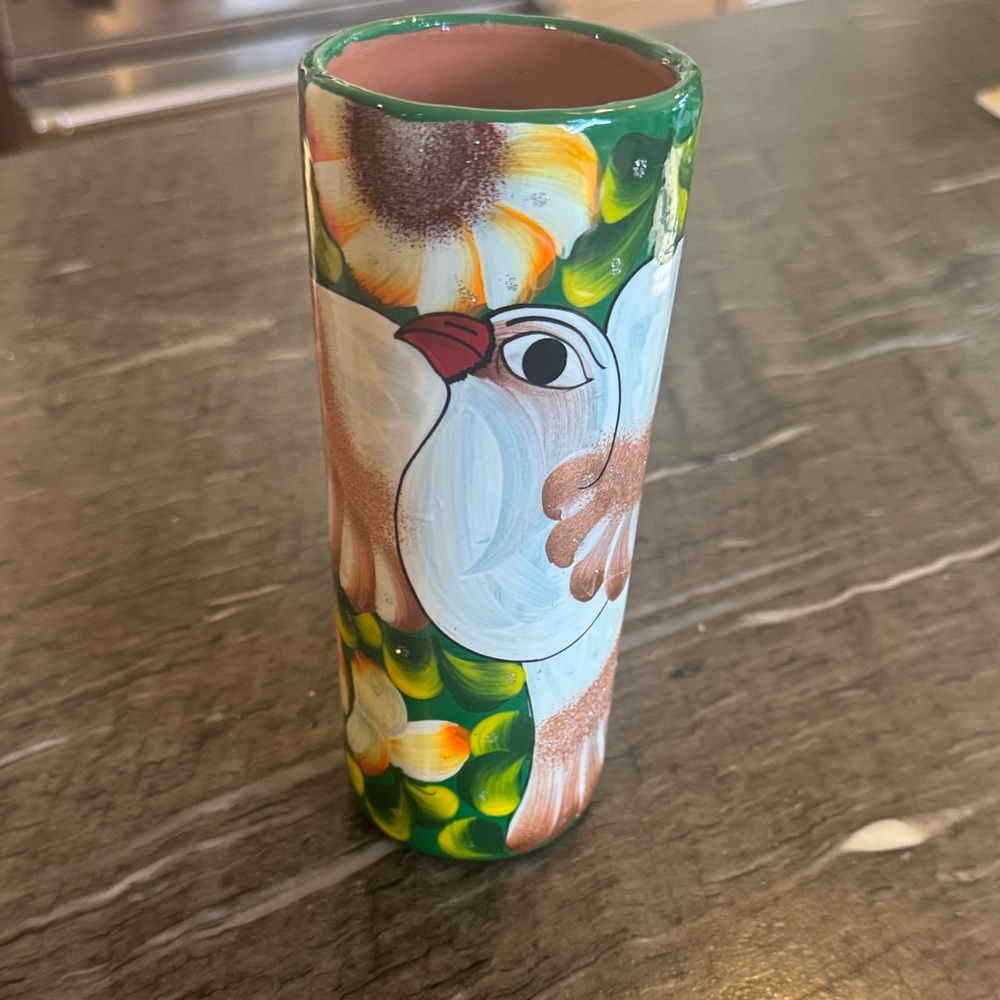 Hand-Painted Floral Bird Vase
